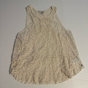 American Eagle Women Lace Tank Top Medium Ivory Floral Sheer Fairy Coquette Y2K